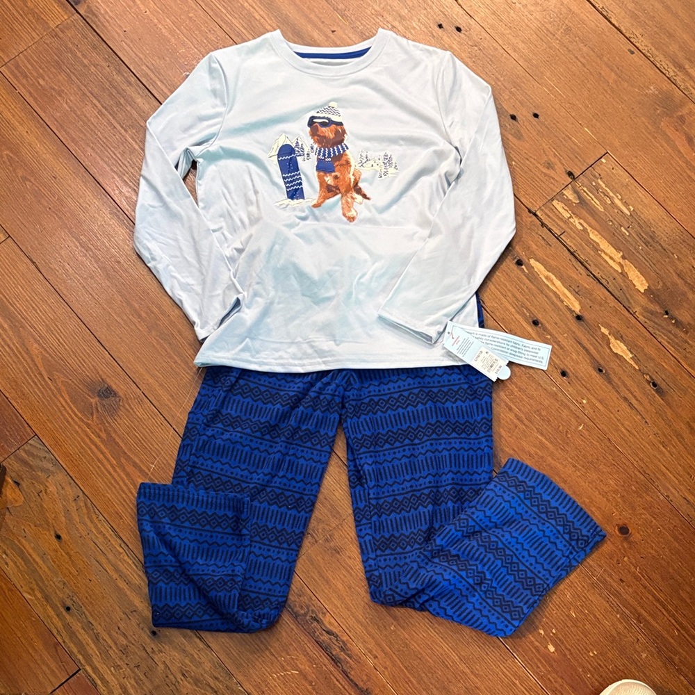 Cat & Jack Light Blue Top with Navy Blue Patterned Pajama Pants